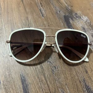 Quay Australia White Frame Aviator Sunglasses with Brown Lenses